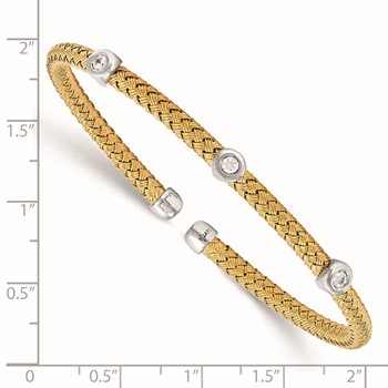 Leslie's Sterling Silver Rhodium-plated Gold-plated CZ Woven Flexible Cuff — alternate view