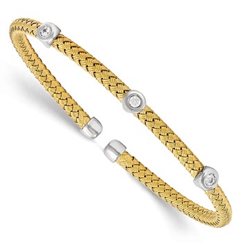Leslie's Sterling Silver Rhodium-plated Gold-plated CZ Woven Flexible Cuff