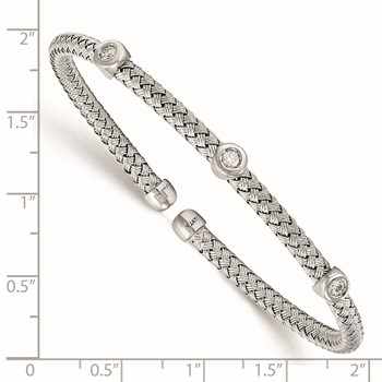 Leslie's Sterling Silver Rhodium-plated CZ Woven Flexible Cuff — alternate view