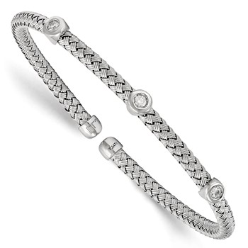 Leslie's Sterling Silver Rhodium-plated CZ Woven Flexible Cuff