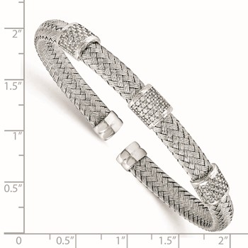 Leslie's Sterling Silver Rhodium-plated CZ Woven Flexible Cuff — alternate view