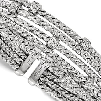 Leslie's Sterling Silver Rhodium-plated CZ Woven Flexible Cuff — alternate view
