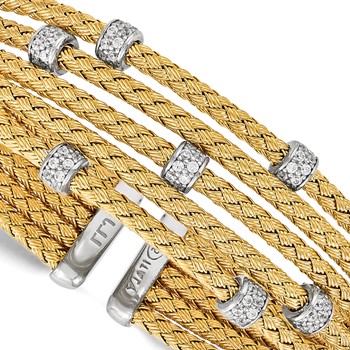 Leslie's Sterling Silver Rhodium-plated Gold-plated CZ Woven Flexible Cuff — alternate view