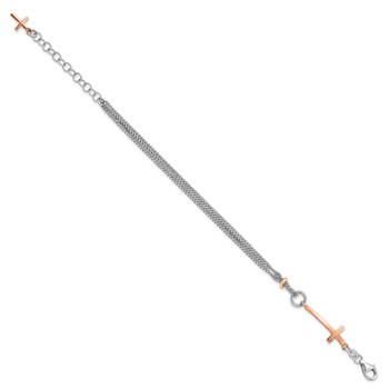 Leslie's Sterling Silver w/Rose-tone Cross w/1.5in ext. w/Cross Bracelet — alternate view