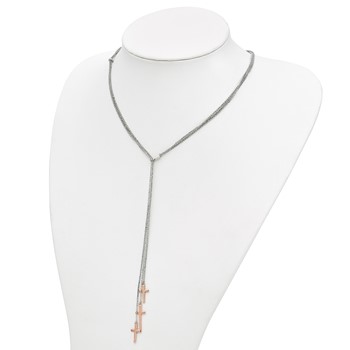 Leslie's Sterling Silver 3 Rose-tone Cross Adj up to 24in Slip-on Necklace — alternate view