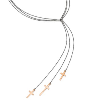 Leslie's Sterling Silver 3 Rose-tone Cross Adj up to 24in Slip-on Necklace