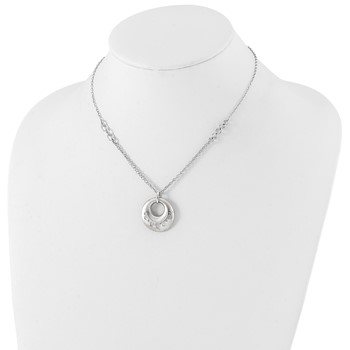 Leslie's Sterling Silver Scratch-finish Circle w/1in ext. Necklace — alternate view