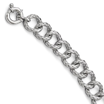 Leslie's Sterling Silver Polished Textured Bracelet- Fancy Spring Ring