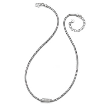Leslie's Sterling Silver Rhodium-plated CZ with 2in ext. Necklace — alternate view
