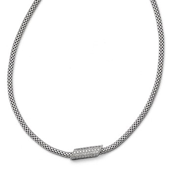 Leslie's Sterling Silver Rhodium-plated CZ with 2in ext. Necklace