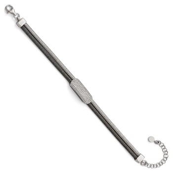 Leslie's Sterling Silver Ruthenium-plated CZ with 1.5in ext. Bracelet — alternate view