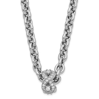 Leslie's Sterling Silver Polished CZ Infinity Bead Chain Necklace