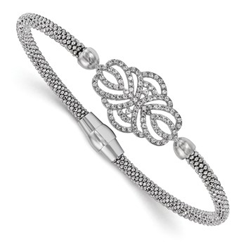 Leslie's Sterling Silver Polished Textured CZ Bracelet
