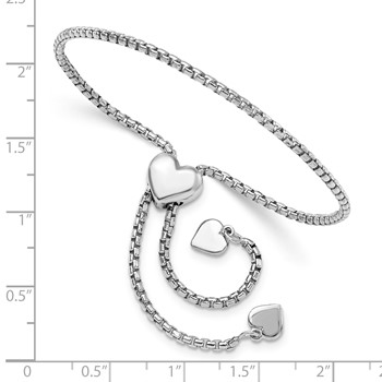 Leslie's Sterling Silver RH-plated Round Rectangle Box Heart Adj. Bracelet — alternate view