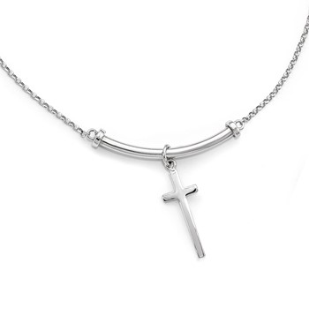 Leslie's Sterling Silver RH-plated Polished Cross w/1in ext. Necklace