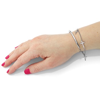 Leslie's Sterling Silver RH-plt Polished Crosses w/2in ext. Wrap Bracelet — alternate view