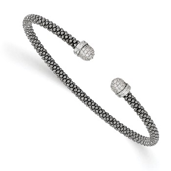 Leslie's Sterling Silver Ruthenium-plated CZ Cuff Bangle