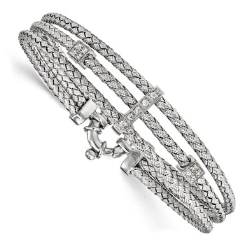 Leslie's Sterling Silver CZ Polished Woven Bracelet