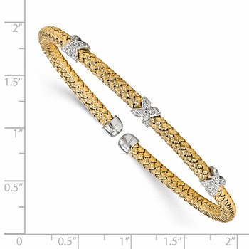 Leslie's Sterling Silver Rhodium-plated and Gold-plated CZ Woven Cuff — alternate view