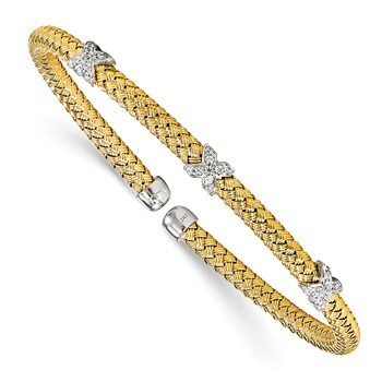 Leslie's Sterling Silver Rhodium-plated and Gold-plated CZ Woven Cuff