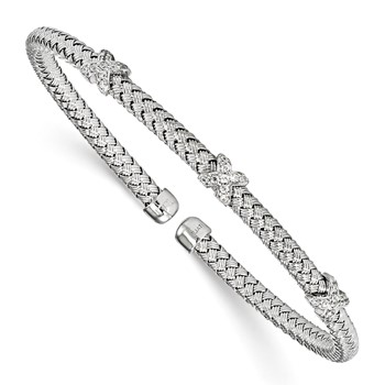 Leslie's Sterling Silver Rhodium-plated CZ Woven Cuff