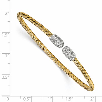 Leslie's Sterling Silver Rhodium-plated and Gold-plated CZ Woven Cuff — alternate view