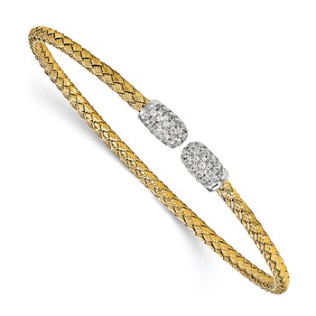 Leslie's Sterling Silver Rhodium-plated and Gold-plated CZ Woven Cuff