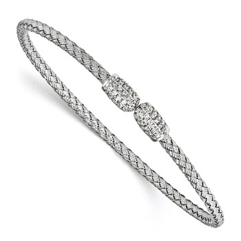 Leslie's Sterling Silver Rhodium-plated CZ Woven Cuff