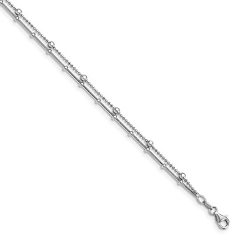 Leslie's Sterling Silver Rhodium-plated Beaded 2-Strand 9 inch Plus 0.5 inch Extender - Total 9.5 inch Anklet