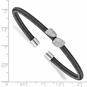 Leslie's Sterling Silver Rhodium & Ruthenium CZ Leaf Cuff Bangle — alternate view