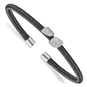 Leslie's Sterling Silver Rhodium & Ruthenium CZ Leaf Cuff Bangle