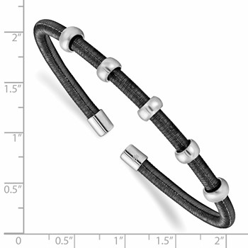 Leslie's Sterling Silver Rhodium & Ruthenium Texture/Polished Cuff Bangle — alternate view