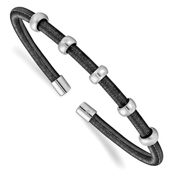 Leslie's Sterling Silver Rhodium & Ruthenium Texture/Polished Cuff Bangle