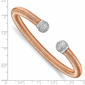 Leslie's Sterling Silver Rose Rhodium CZ Textured Cuff Bangle — alternate view