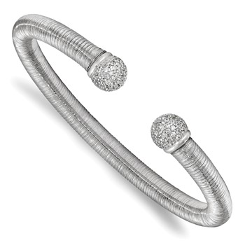 Leslie's Sterling Silver & Rhodium CZ Textured Cuff Bangle