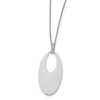 Leslie's Sterling Silver Polished Crystal Oval w/1 in ext. Necklace