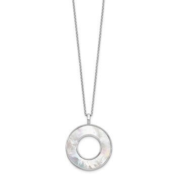 Leslie's Sterling Silver RH-plated MOP Circle Pendant Necklace — alternate view