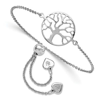 Leslie's Sterling Silver RH-plated Tree of Life Adjustable Bracelet