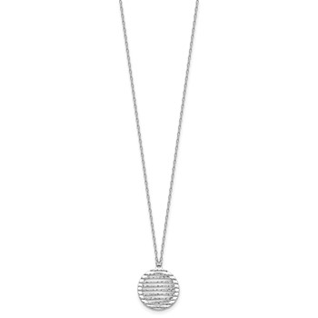 Leslie's Sterling Silver RH-plat Pol/Dia-cut Circle w/1in ext. Necklace — alternate view