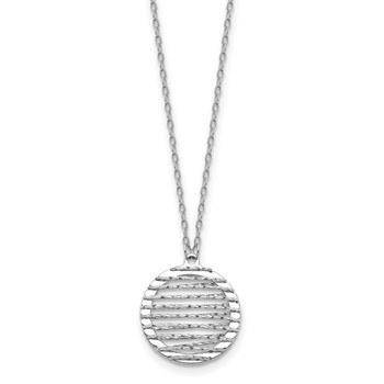 Leslie's Sterling Silver RH-plat Pol/Dia-cut Circle w/1in ext. Necklace