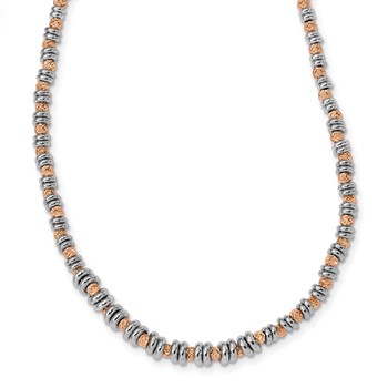 Leslie's Sterling Silver Rose-tone Polished D/C Beaded Necklace