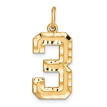 Sterling Silver Gold-plated Large Diamond-cut #3 Charm