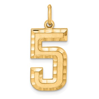 Sterling Silver Gold-plated Large Diamond-cut #5 Charm