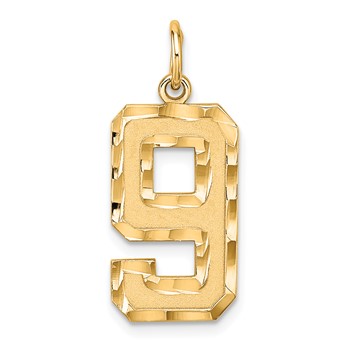 Sterling Silver Gold-plated Large Diamond-cut #9 Charm
