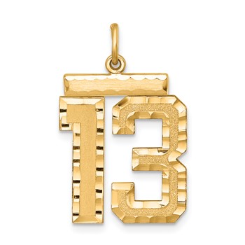 Sterling Silver Gold-plated Large Diamond-cut #13 Charm