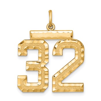 Sterling Silver Gold-plated Large Diamond-cut #32 Charm