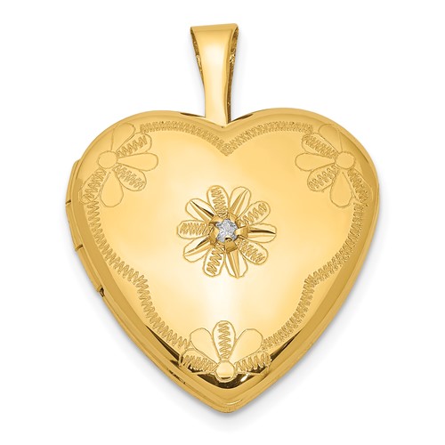 1/20 14K Gold Filled with Diamond Flower Design 15mm Heart Locket