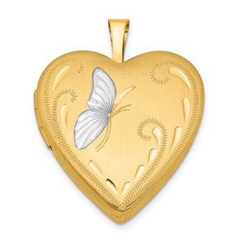 1/20 14K Gold Filled & White Rhodium Satin Butterfly 19mm Heart Locket