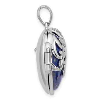 Sterling Silver Rhodium-plated Lapis Lazuli Heart 23mm Locket Pendant — alternate view