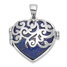 Image of Sterling Silver Rhodium-plated Lapis Lazuli Heart 23mm Locket Pendant